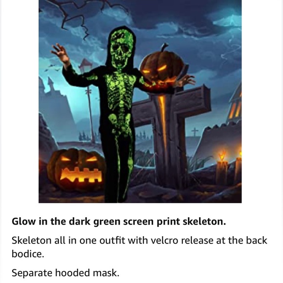 Kids Skeleton Halloween Costume Glow in Dark Mask & Jumpsuit Dia Los Muertos NEW - Picture 6 of 6